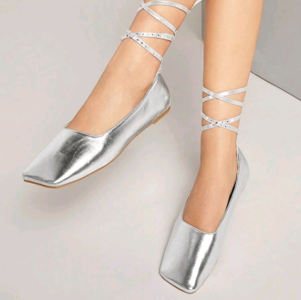 Silver Flat Shoes